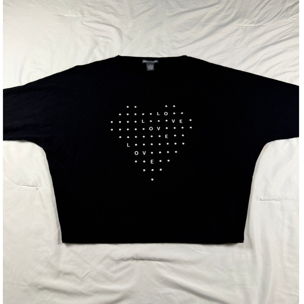 Chelsea & Theodore Black Heart LOVE‎ Graphic Dolman Sleeve Sweater Womens Large